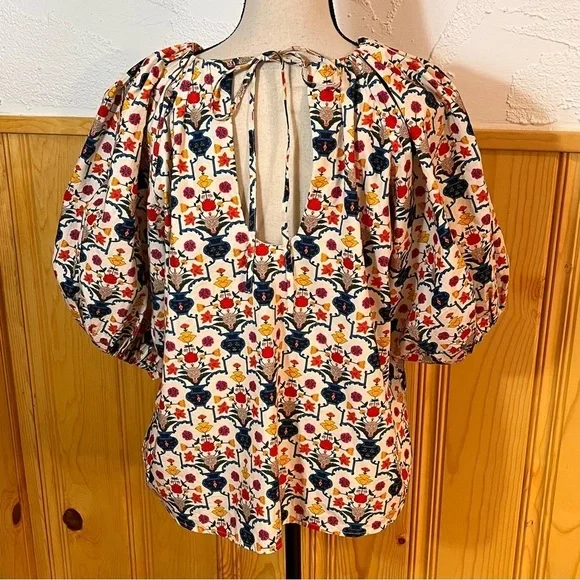 RHODE Colorful Floral Print Puff Sleeve Top Sz-S - Picture 4 of 9